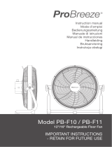 ProBreeze PB-F10, PB-F11 12 and 16 Inch Rechargeable Floor Fan Instrukcja obsługi